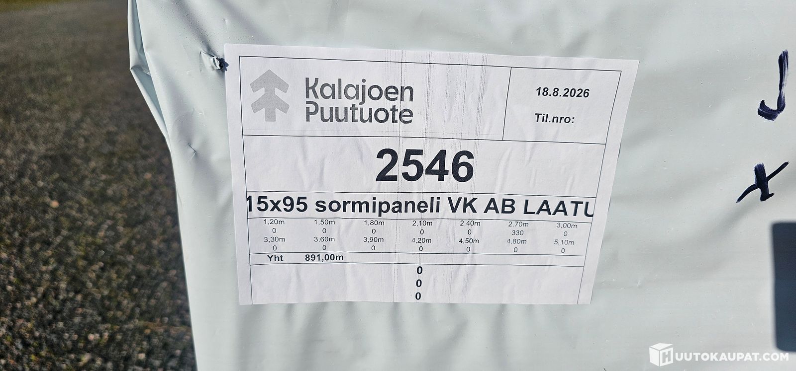 n,80m2 891jm Sormipaneelia VK AB laatu 15x95x2700mm