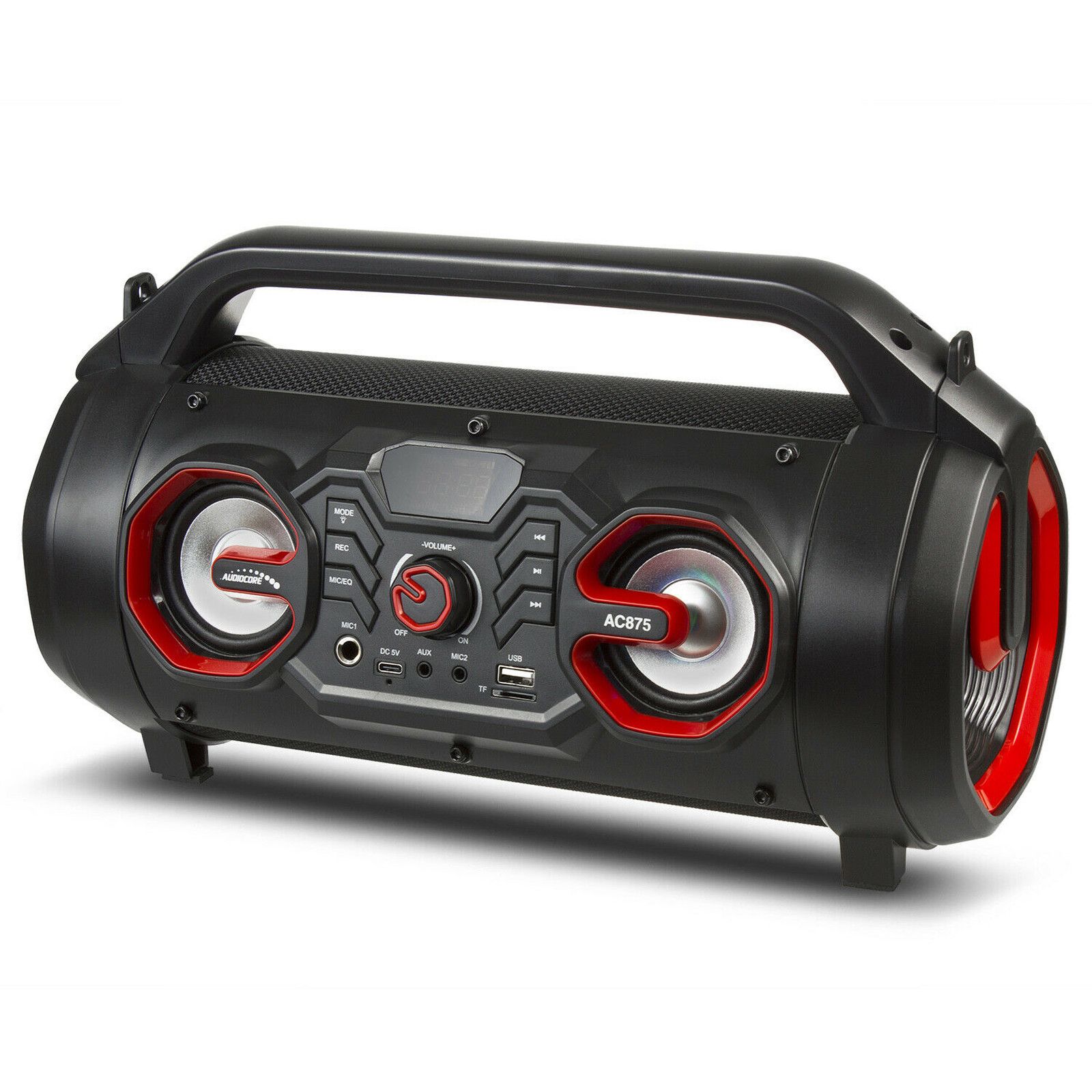 Boombox kannettava Bluetooth-kaiutin, 30 W, IPX4 roiskesuojattu, radio,  microSD, Aux-In, USB, valaistus, mikrofoniliitännät, ladattava akku, Kuopio  