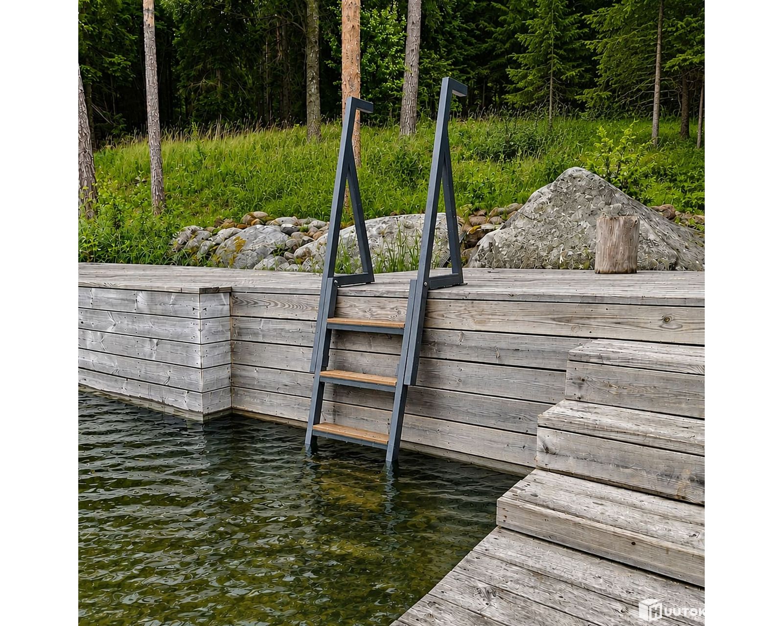 Green Land Lakeside 5-askelmainen taittuva laituritikas - Pulverimaalattu alumiini ja komposiittiaskelmat takaavat pitkän käyttöiän - Takuu 5 vuotta!, Orimattila的来源图片