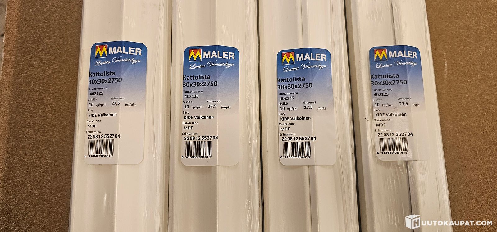 VARASTOPOISTO MDF Kattolista AitoTunne Kide valkoinen 30x30x2750 talouslaatu
