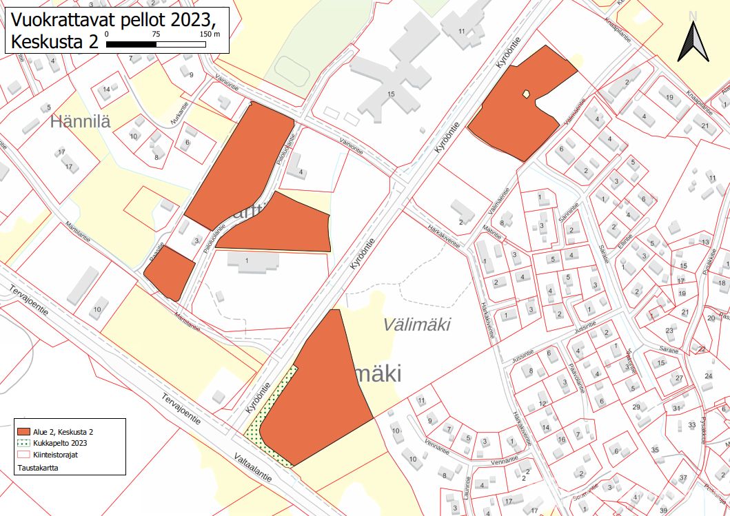 Peltojen vuokraoikeus 5v, Isonkyrön kunta, alue 2 (Keskusta 2), Isokyrö -  