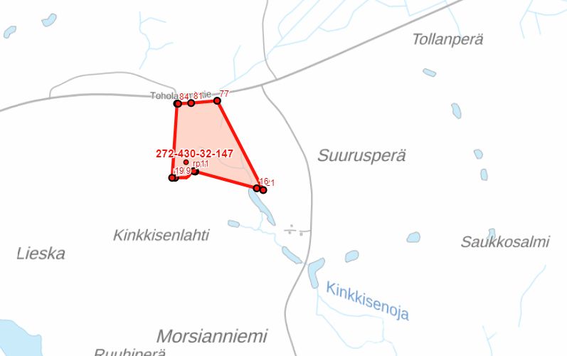 Ulosmitattu kiinteistö Kinkkinen Ullavassa/Utmätt fastighet Kinkkinen i  Ullava, Kokkola 